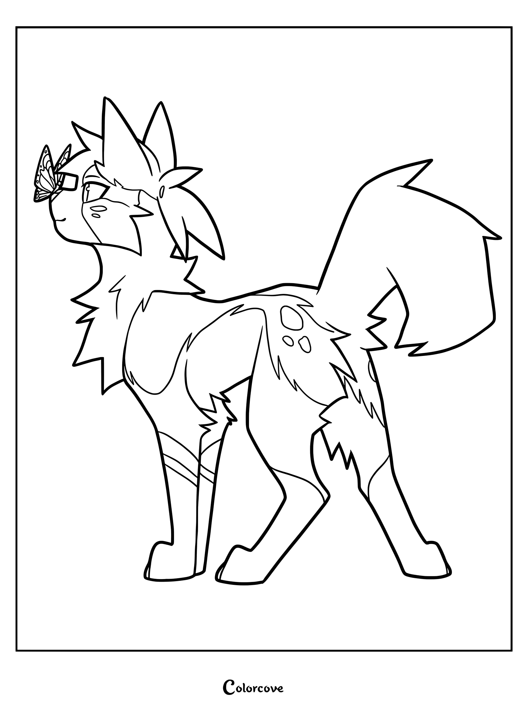 Dibujo para colorear e imprimir de Mapleshade de Los Gatos Guerreros mirando una mariposa en su nariz.