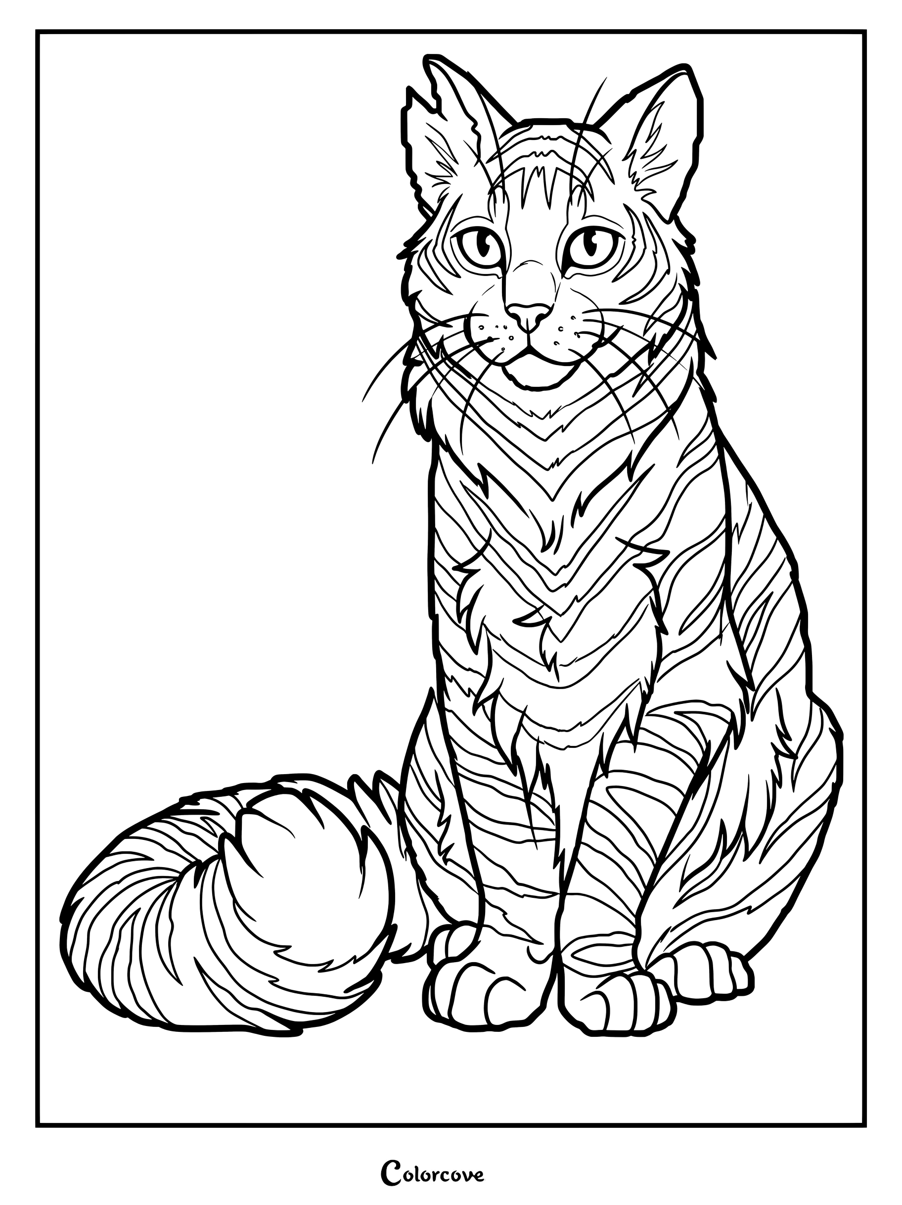 Estrella de Tigre de Los Gatos Guerreros sentado con orgullo en un detallado dibujo para colorear.