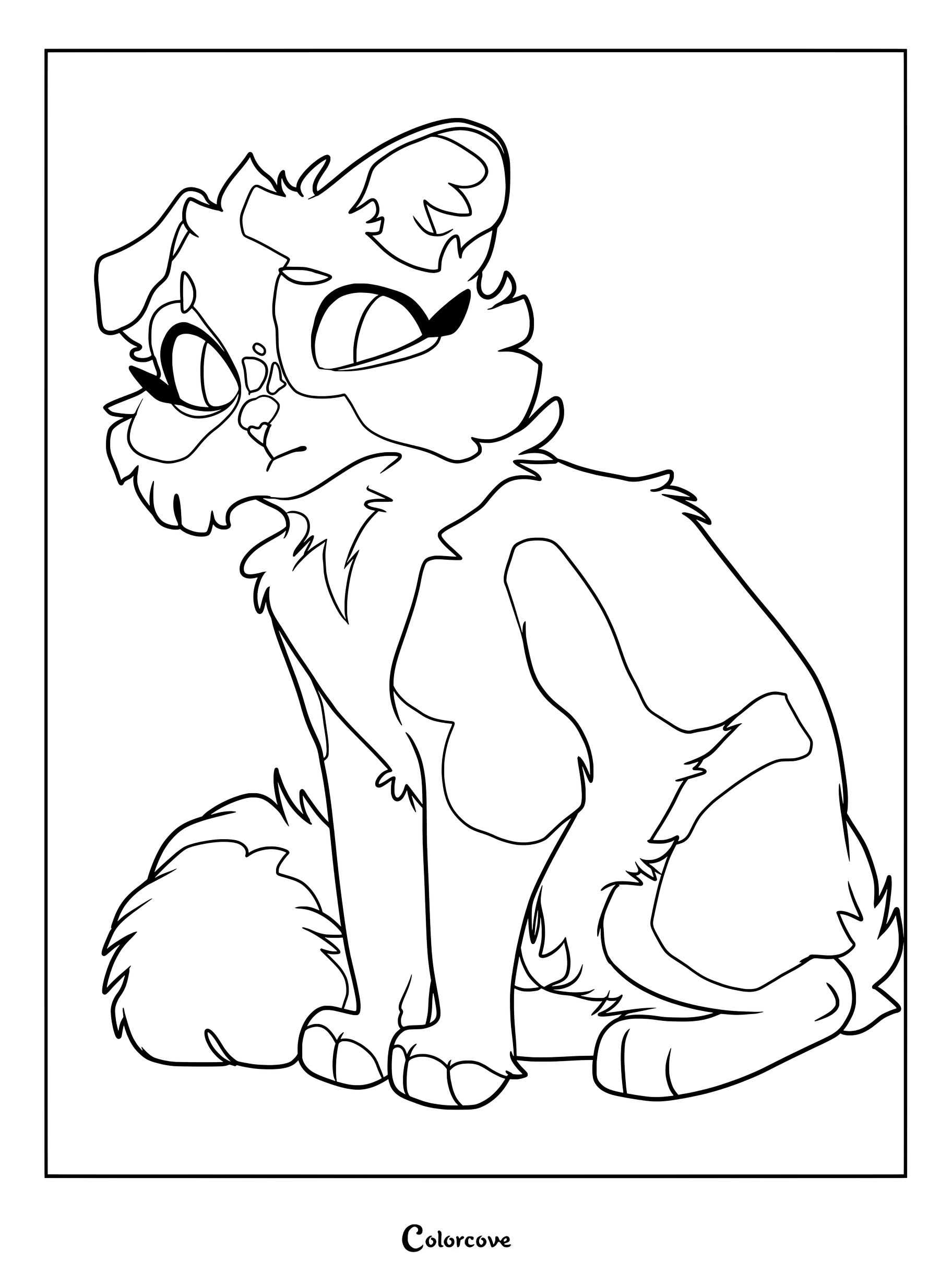 Violetshine sentada atentamente en este dibujo para colorear de Los Gatos Guerreros.