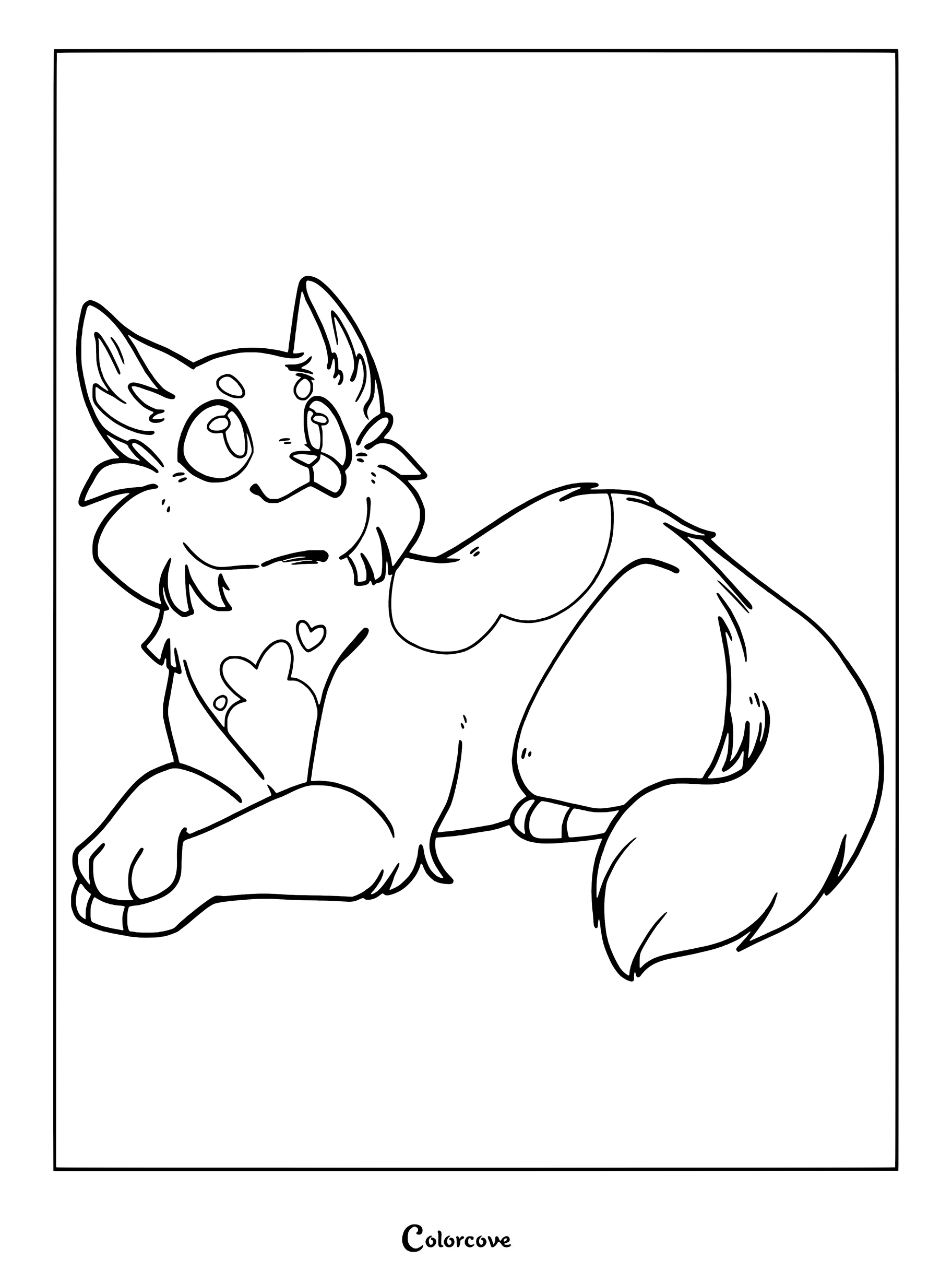 Dovewing de Los Gatos Guerreros acostada con una expresión dulce en este dibujo para colorear e imprimir.