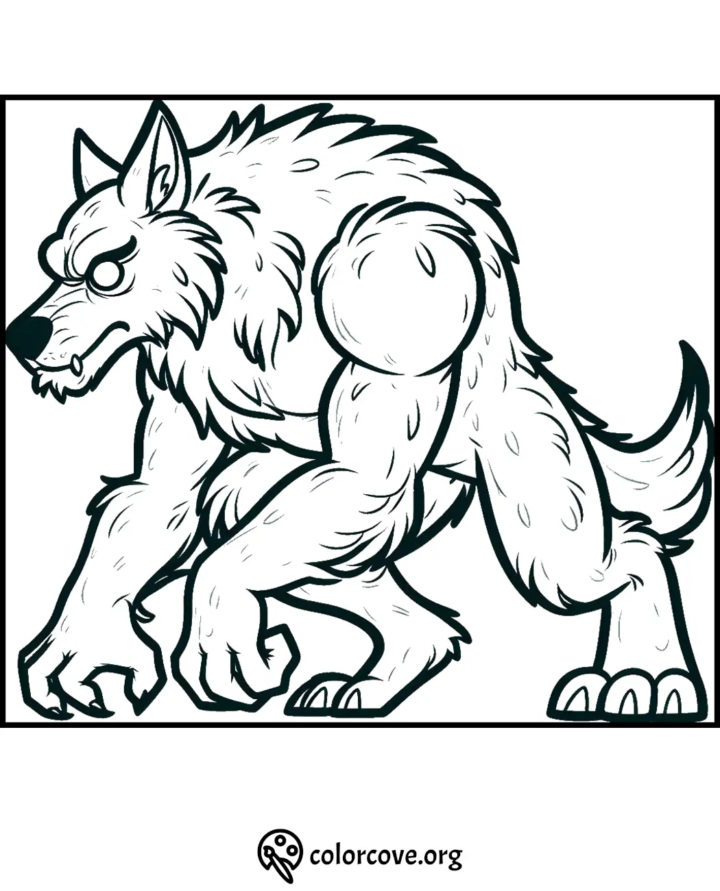 Werewolf coloring page for kids and adults. Download and print this free mythical creature outline from colorcove.org.