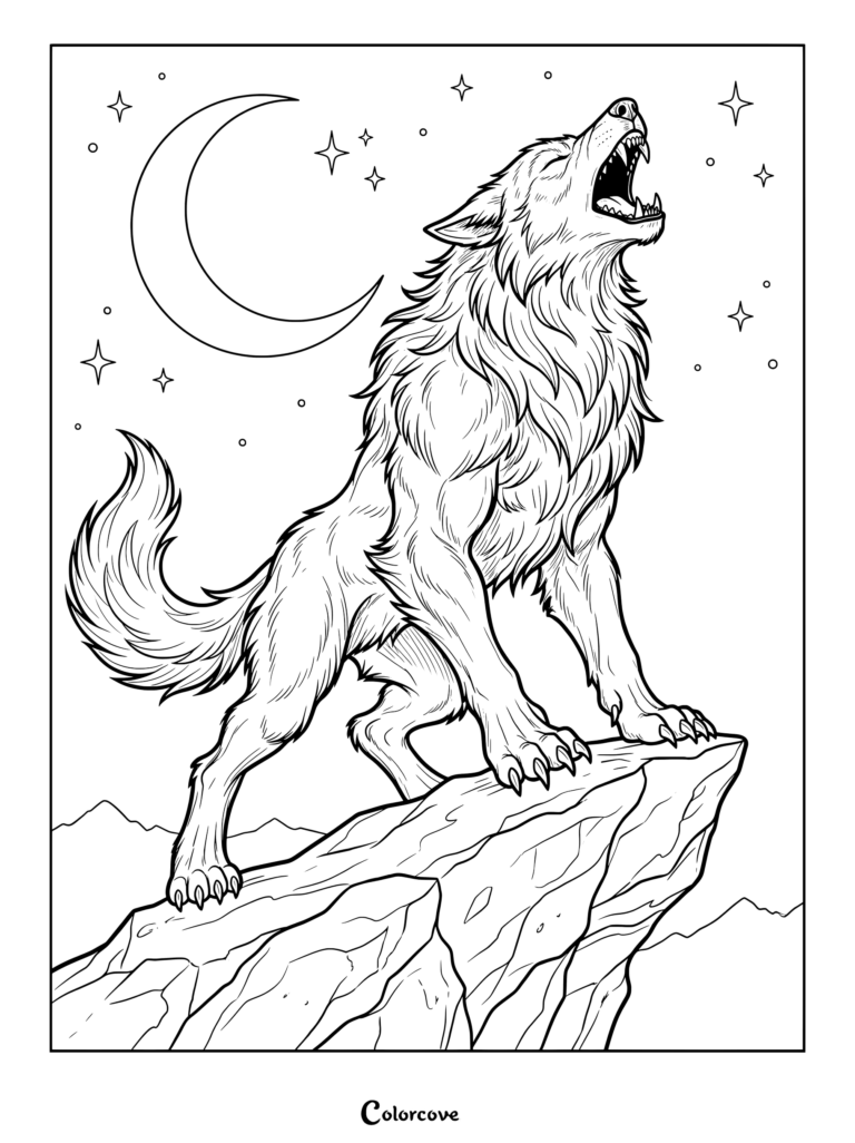 fierce beast howls proudly into the starry night sky.
