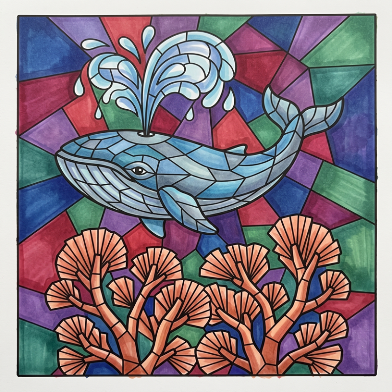 Dibujos de ballenas mosaico: Arte oceánico