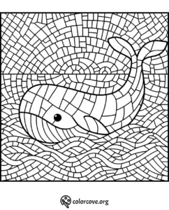 Whale Mosaic Coloring Page: Detailed and Intricate Design for Kids and Adults - colorcove.org