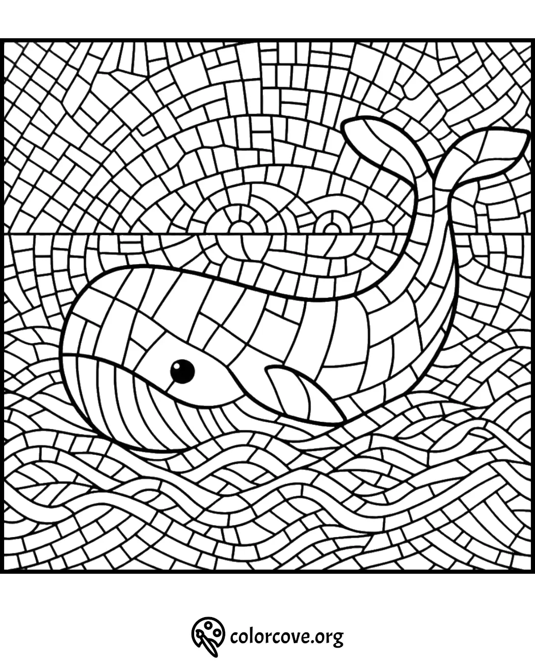 Whale Mosaic Coloring Page: Detailed and Intricate Design for Kids and Adults - colorcove.org