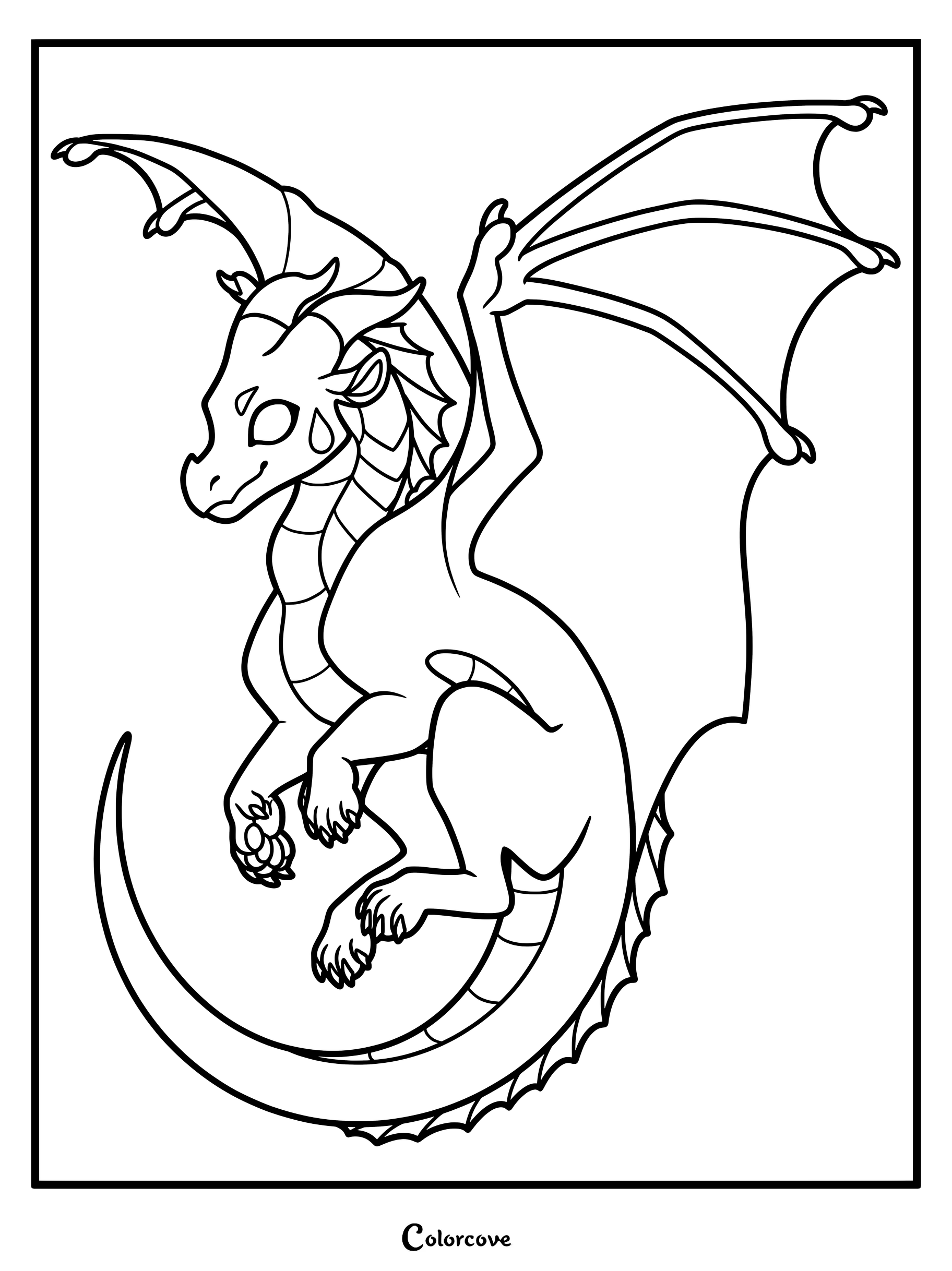 Página para colorear de Alas de Fuego con un retrato de primer plano de Peril con escamas detalladas y cuernos afilados.