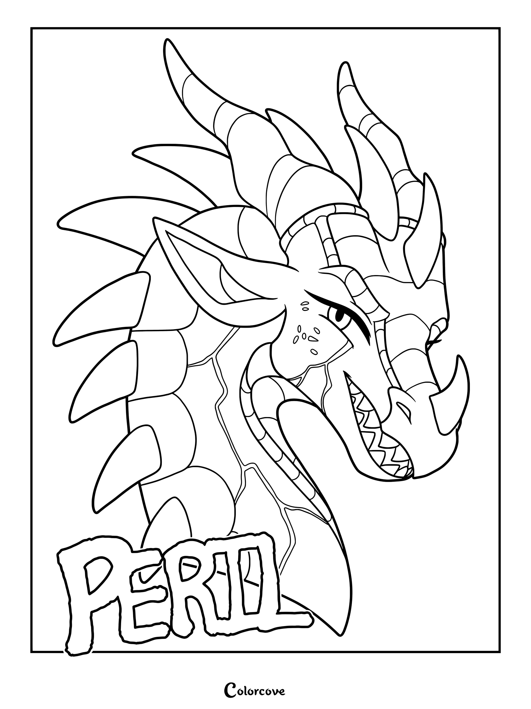 Página para colorear imprimible de Qibli con un retrato detallado y su nombre escrito abajo.