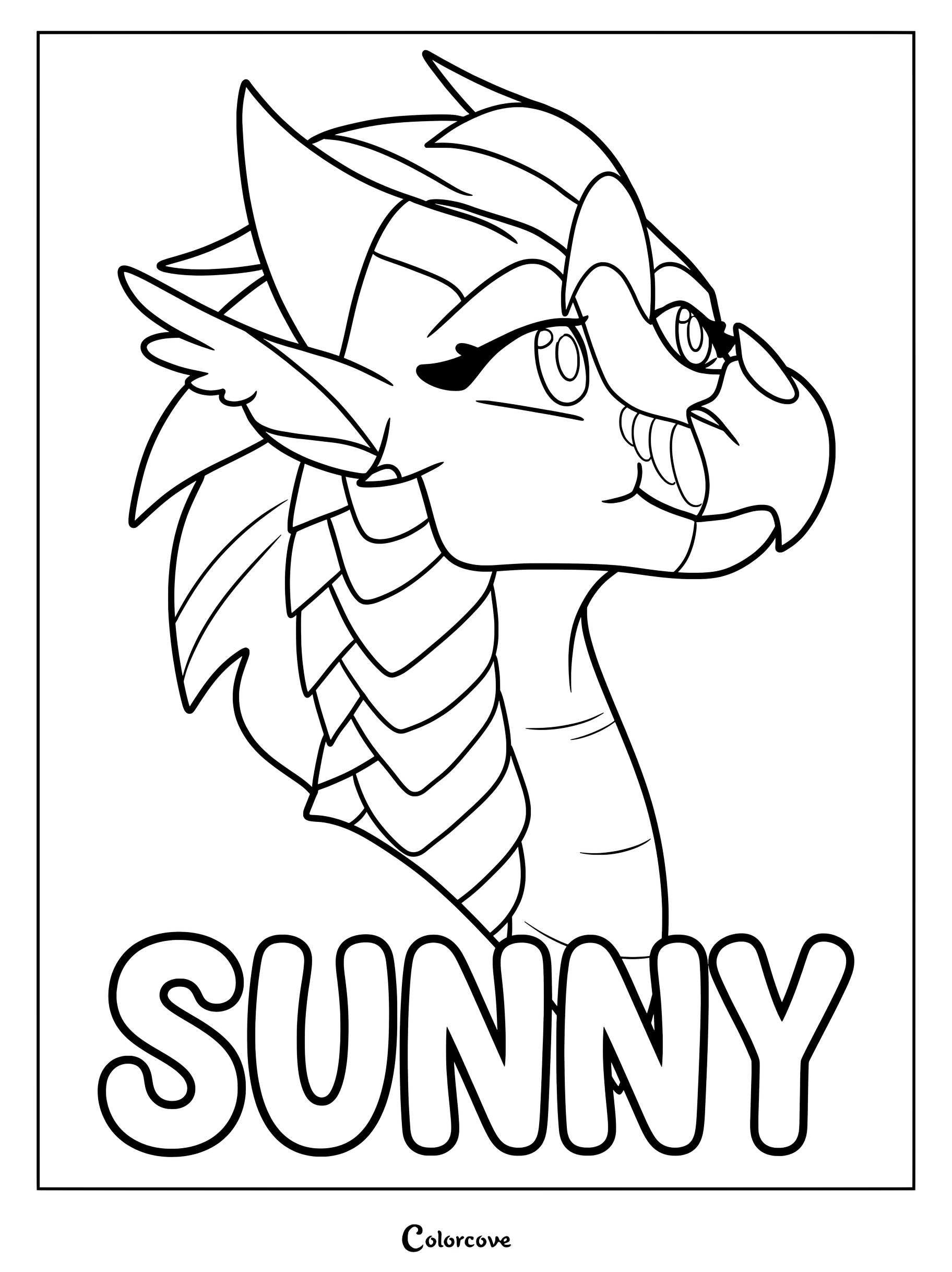 Dibujo para colorear de Alas de Fuego con un dragón Ala de Arena surcando un paisaje desértico bajo tres lunas.