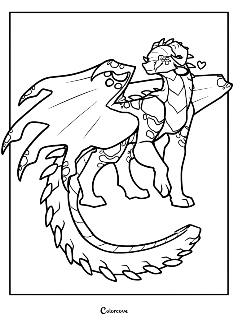 Coloriage Les Royaumes de Feu mettant en scène Argil (Ailes de Boue) avec de grandes ailes à motifs et une longue queue.