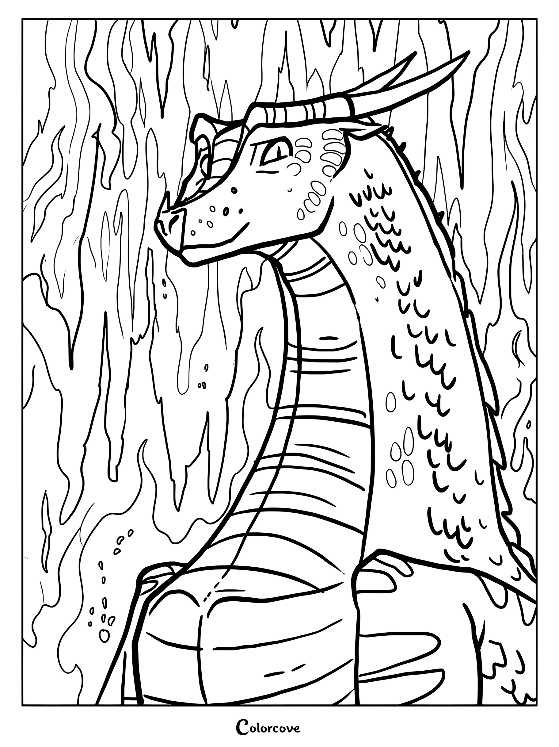 Página para colorear de Peril la dragona de Ala de Cielo con escamas de fuego de Alas de Fuego.