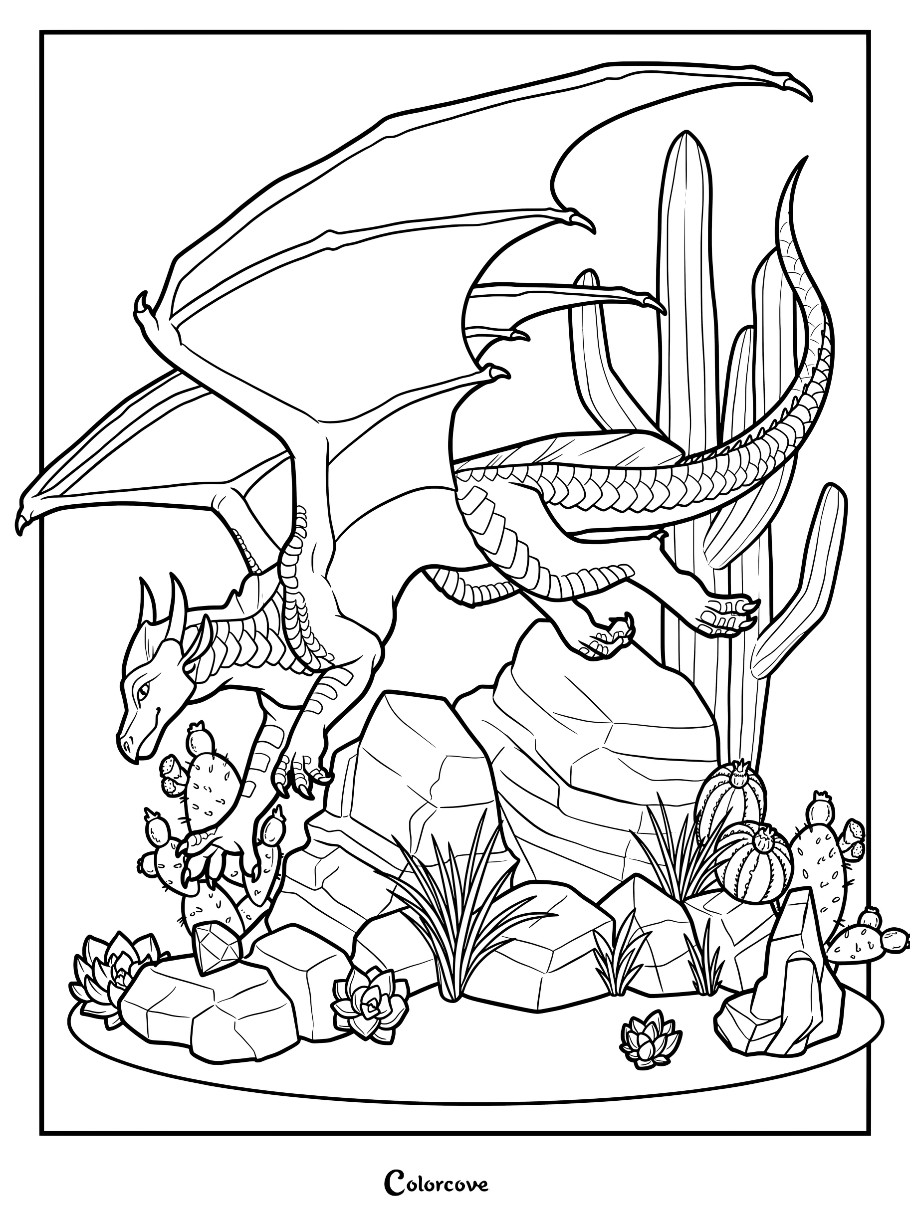 Dibujo para colorear de arte de fan de Kinkajou de la serie de libros Alas de Fuego con un dragón volador.