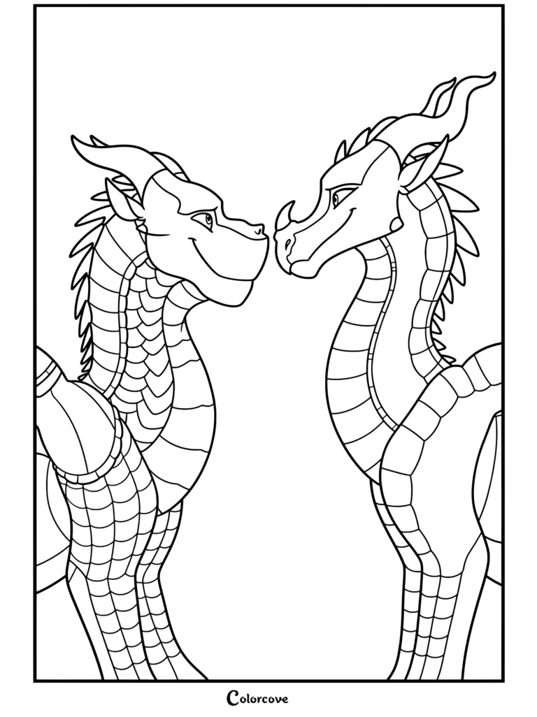 Coloriage Les Royaumes de Feu mettant en scène Argil et Péril échangeant un regard affectueux.