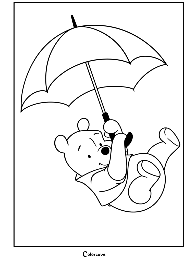Dibujo para colorear de Winnie The Pooh sosteniendo un paraguas