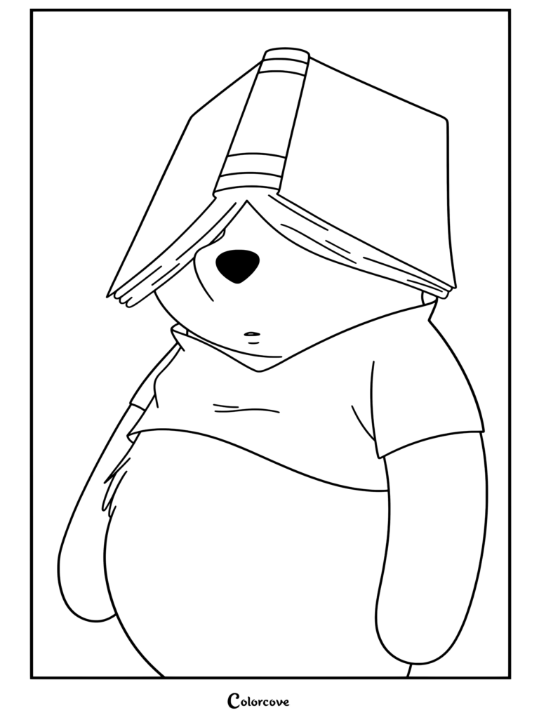 Dibujo para colorear de Winnie The Pooh usando un libro en la cabeza