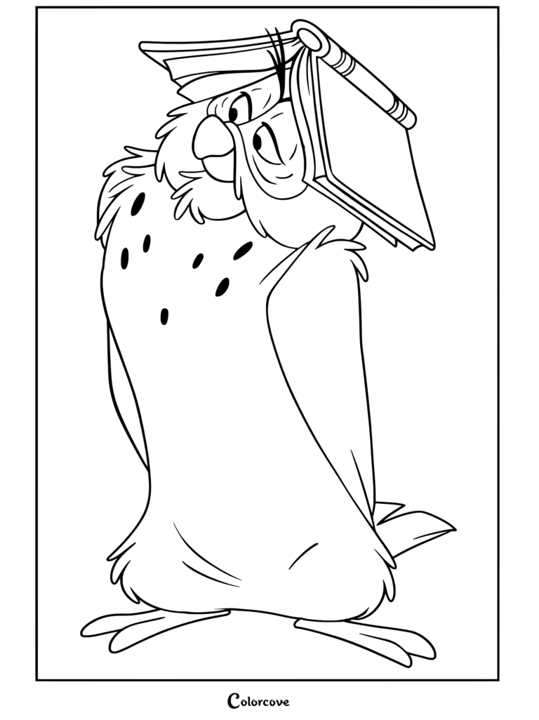 Búho usando un libro azul en la cabeza del dibujo para colorear de Winnie The Pooh
