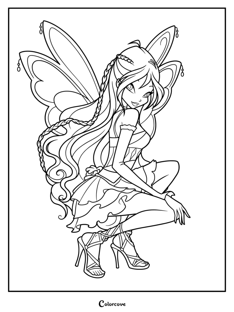 Dibujo para colorear de Bloom de la serie animada Winx Club en su transformación Believix