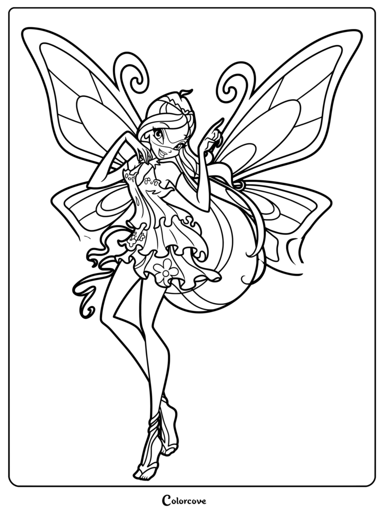 Dibujo para colorear de Bloom de Winx Club en su icónica transformación Enchantix