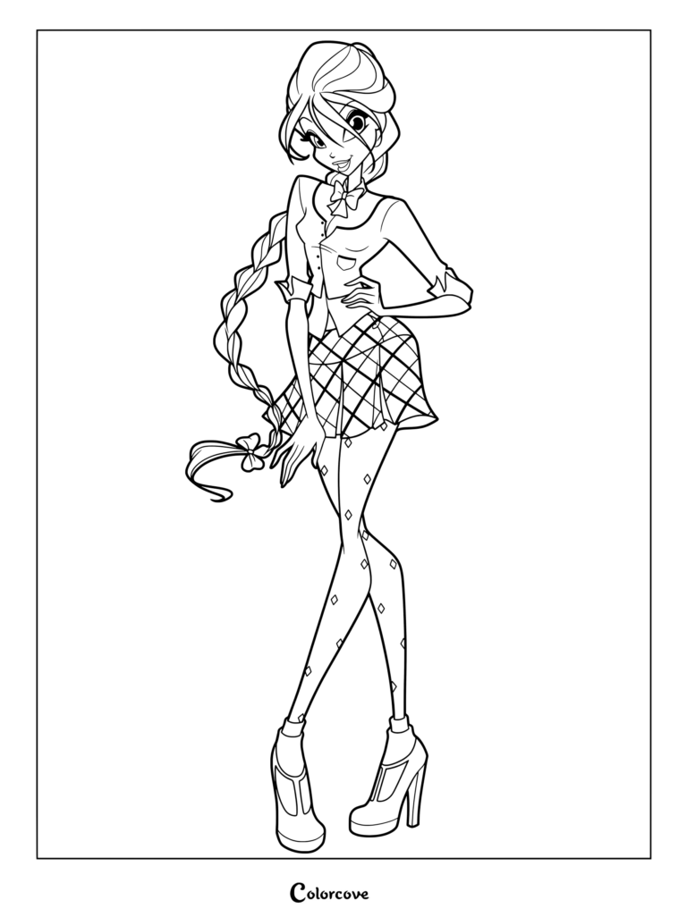 Dibujo para colorear de Bloom de Winx Club luciendo su uniforme escolar de Alfea de la Temporada 6