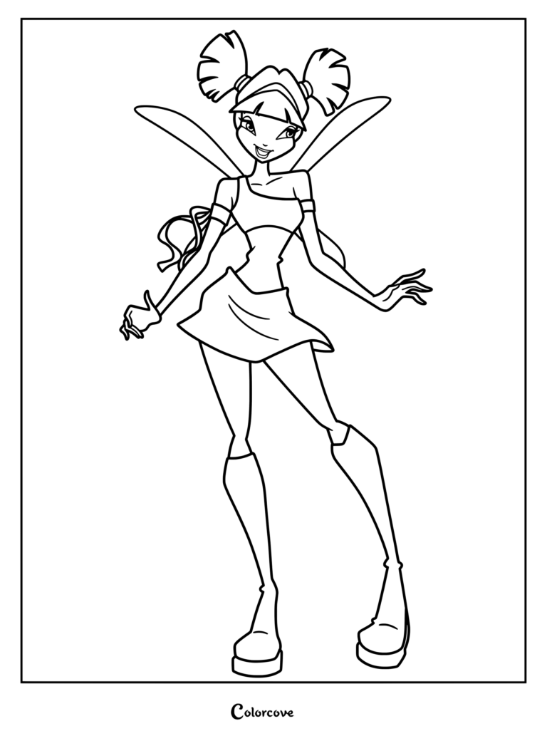 Dibujo para colorear de Musa de Winx Club con su clásico atuendo de transformación Magic Winx