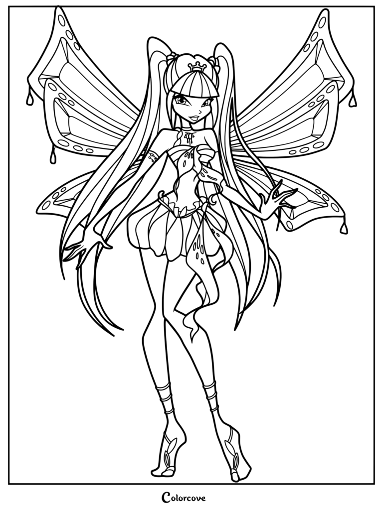 Dibujo para colorear de Musa de Winx Club en su transformación Enchantix