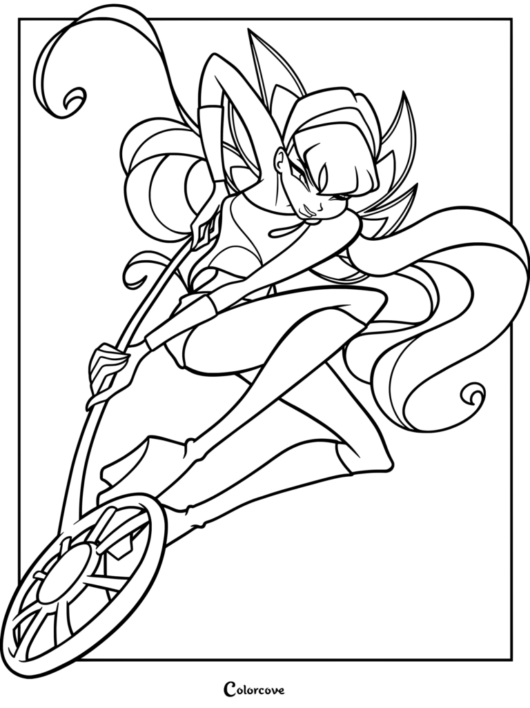 Dibujo para colorear de Stella de Winx Club en su transformación de hada Magic Winx sosteniendo su cetro mágico