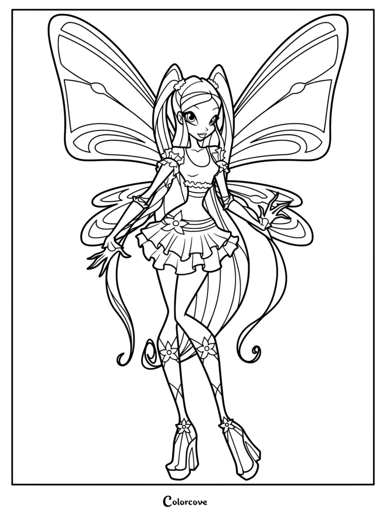 Dibujo para colorear de Stella de Winx Club en su transformación Sophix, un poder de la naturaleza otorgado por las Hadas Etéreas en la Temporada 4