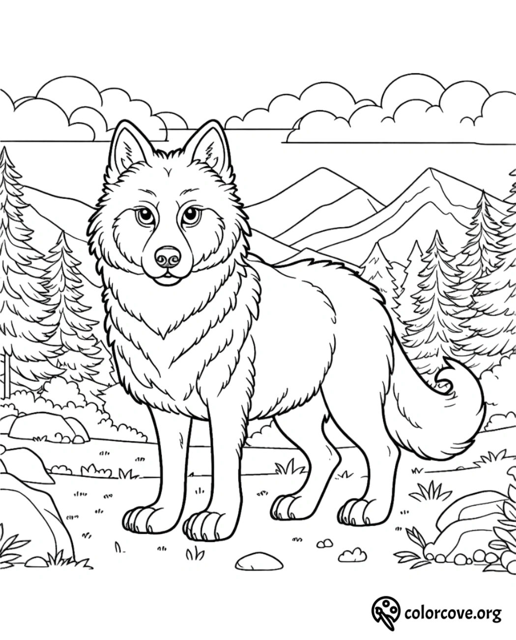 a coloring page of a wolf