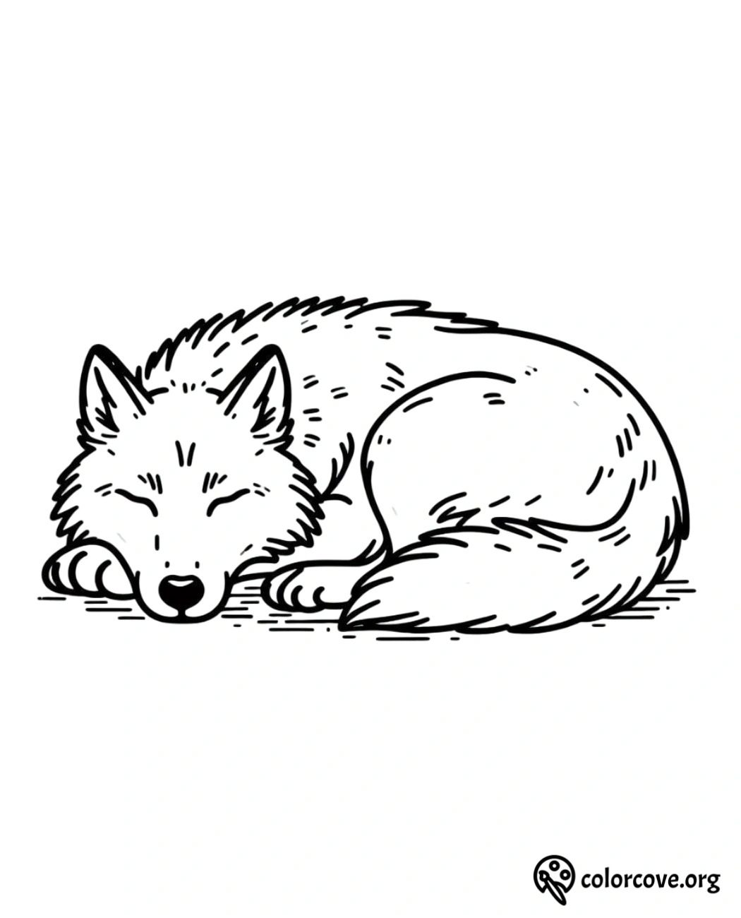 a black and white drawing of a sleeping fox