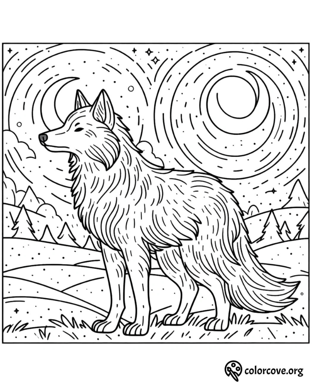 a black and white drawing of a wolf