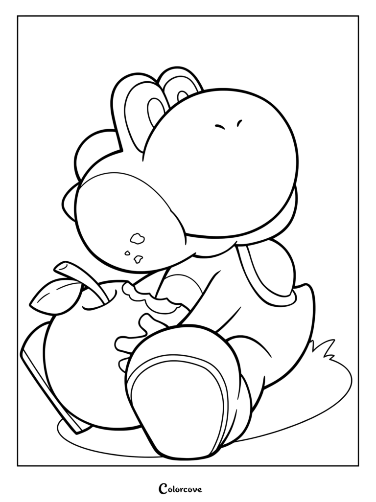Dibujo de Yoshi comiendo una manzana mordida para colorear