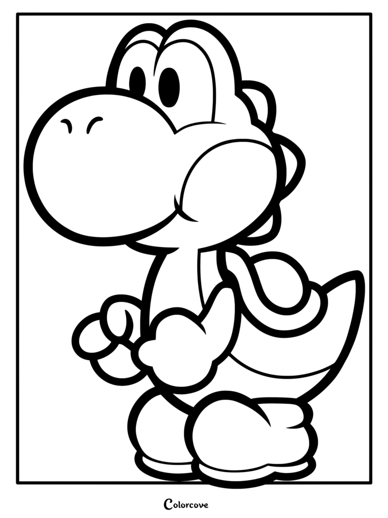 Dibujo para colorear de Yoshi en una postura divertida