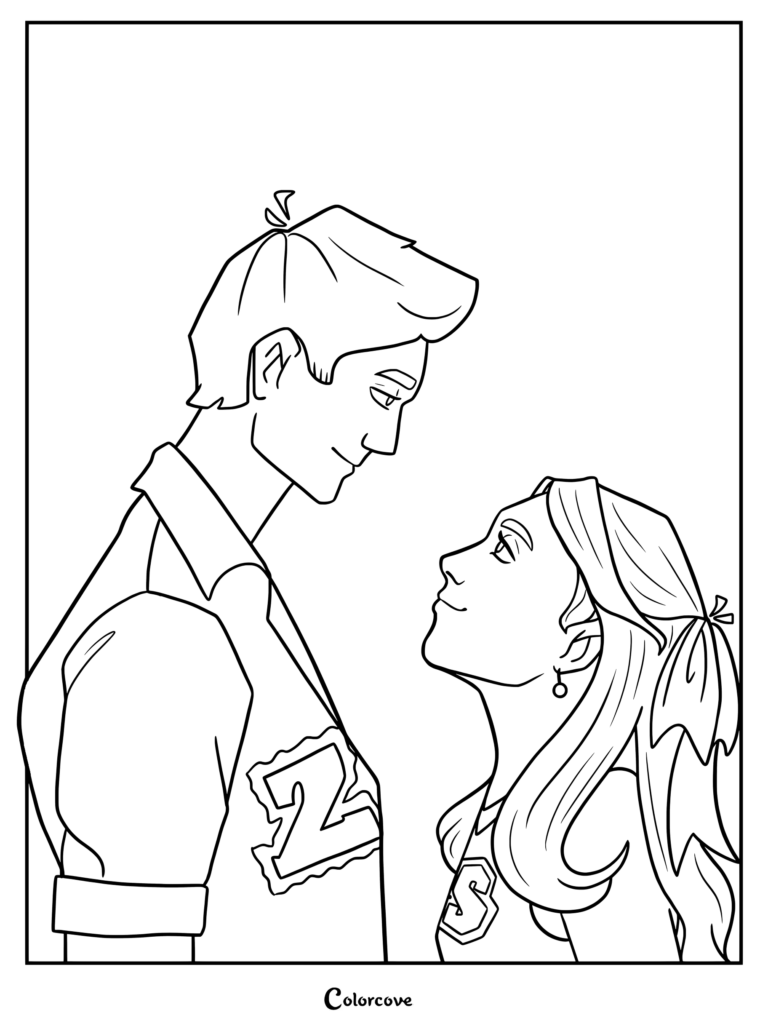 Dibujo para colorear de arte de fans de Zed y Addison de la franquicia de películas originales de Disney Channel, Z-O-M-B-I-E-S.