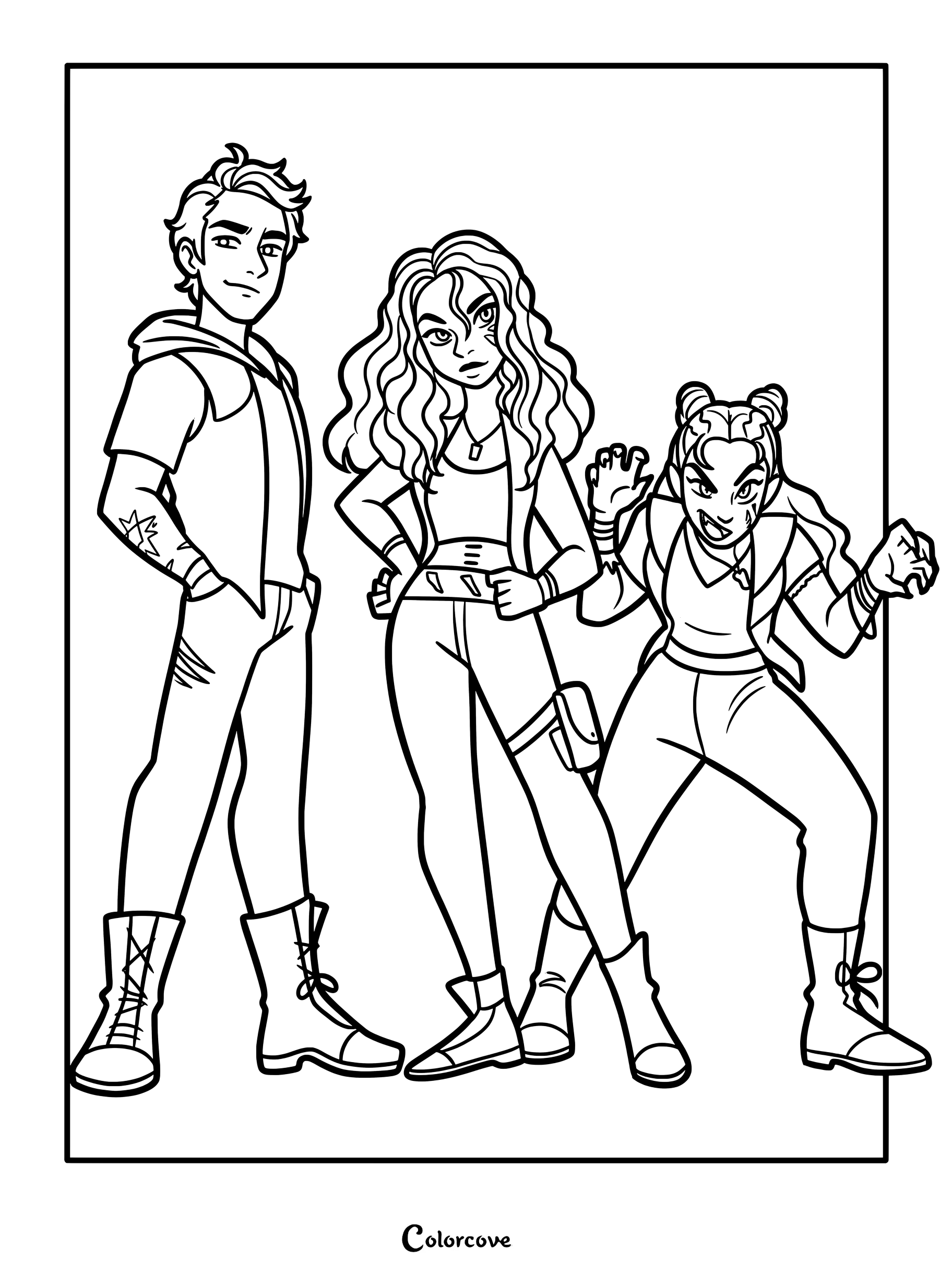 Wyatt, Willa y Wynter de Z-O-M-B-I-E-S 2 listos para colorear