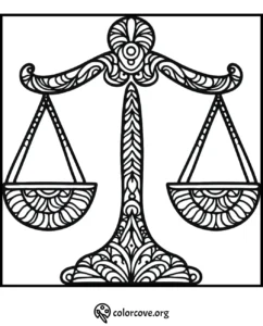 Intricate Scales of Justice coloring page with detailed patterns for coloring therapy and relaxation.