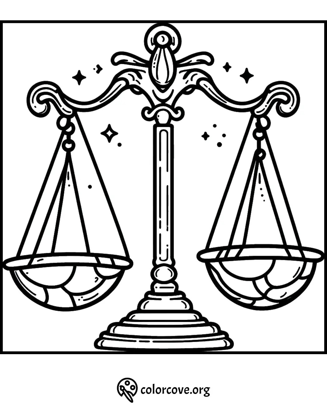 Scales of Justice coloring page for kids and adults, perfect for relaxation and creativity.