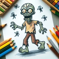 a drawing of a zombie with colored pencils