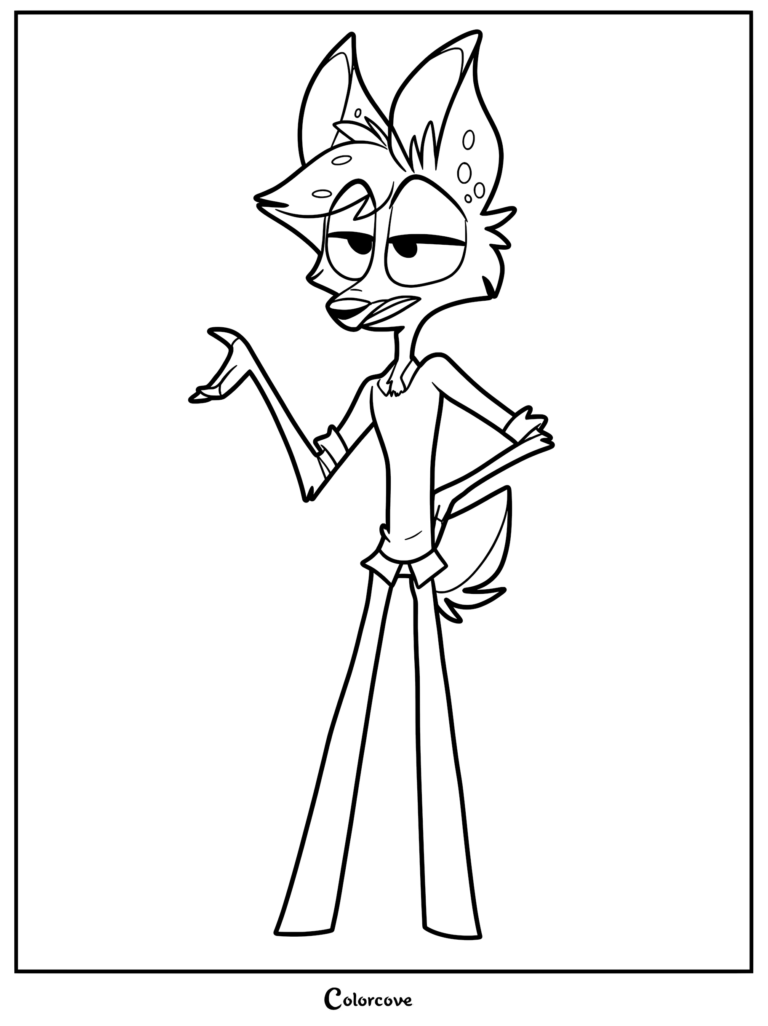 Autumn from Zoophobia standing with a relaxed expression on a printable coloring page.