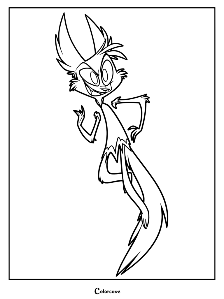 Damian from Zoophobia standing in a confident pose with large ears and a long tail in this printable coloring page.