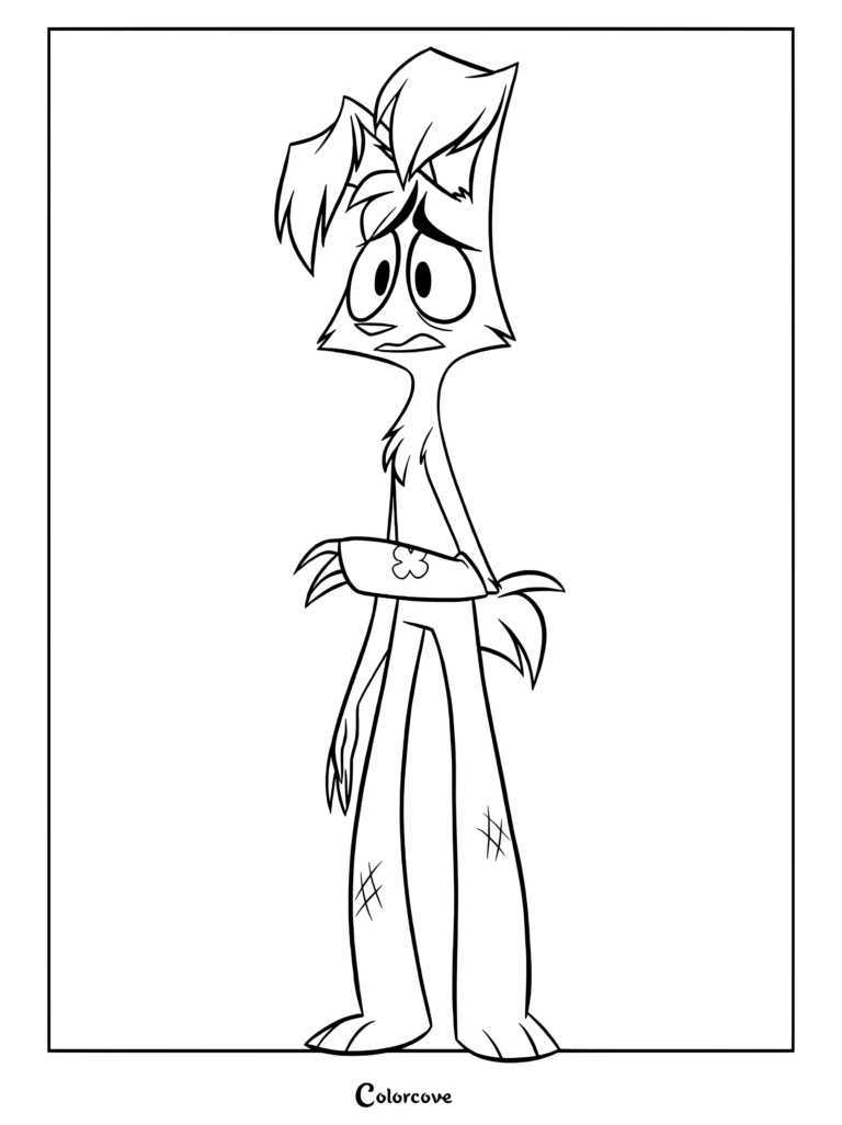 Jack from Zoophobia standing with a worried expression and a bandage on his arm in this printable coloring page.
