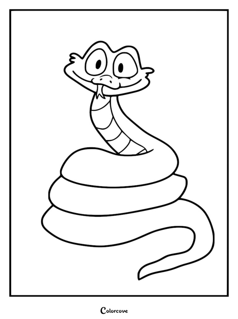 A printable coloring page featuring Gary De'Snake, the blue pit viper from Zootopia 2, coiled up with a friendly expression.