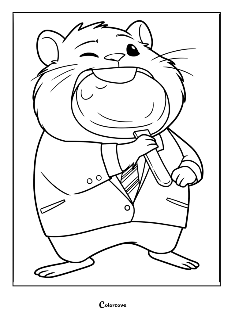 A Zootopia Lemming wearing a business suit and tie, winking while eating a large popsicle, presented as a printable coloring page.