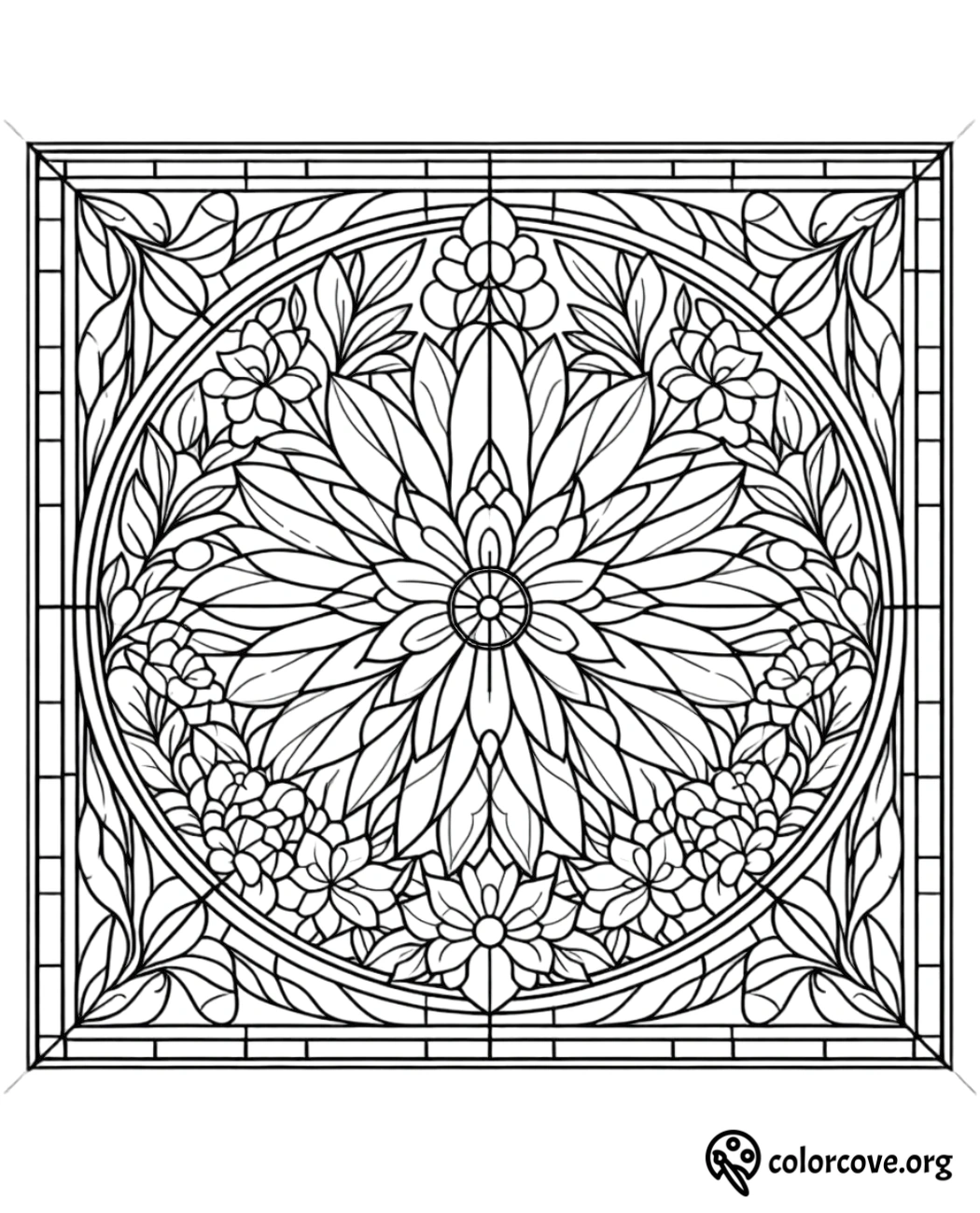 a stained glass window with a flower design