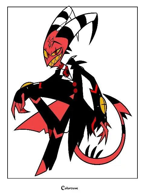 Blitzo crouches in a sharp, menacing pose.