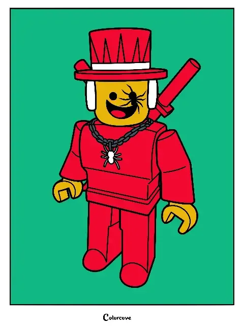 Sammy wearing a top hat and spider necklace with sword.